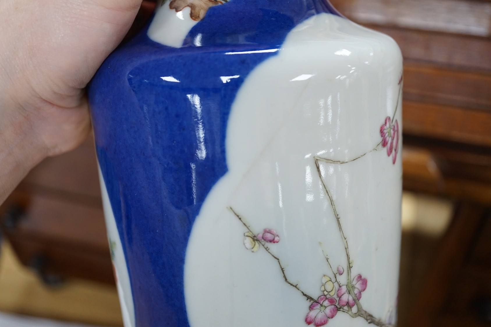 Two late 19th century Chinese porcelain vases, 31cm high, a/f